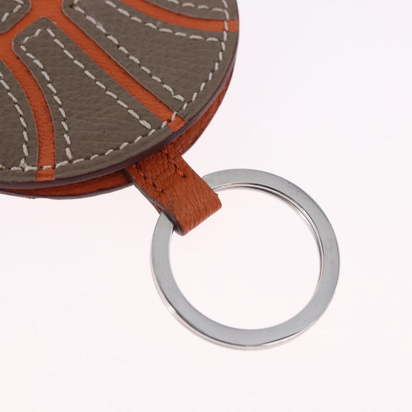 HERMES Basketball Key Ring Leather Orange Silver Auth BA15224V