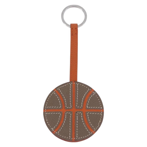 HERMES Basketball Key Ring Leather Orange Silver Auth BA15224V