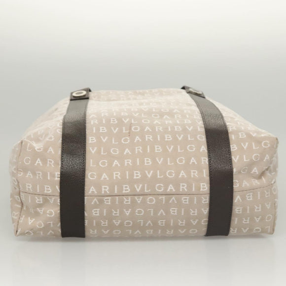 BVLGARI Logo Mania Tote Bag Canvas Beige Auth BA1523