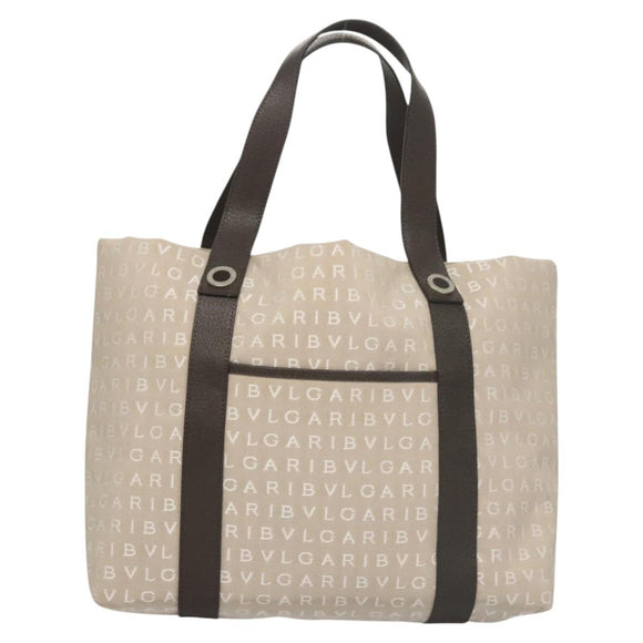 BVLGARI Logo Mania Tote Bag Canvas Beige Auth BA1523
