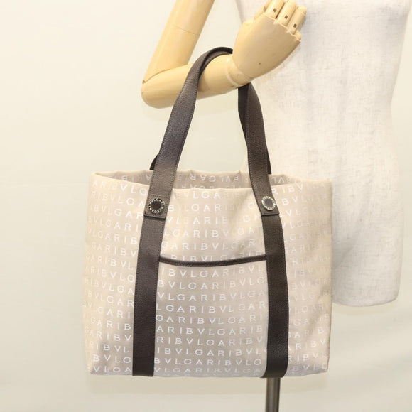BVLGARI Logo Mania Tote Bag Canvas Beige Auth BA1523