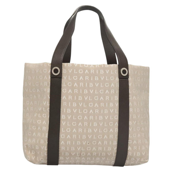 BVLGARI Logo Mania Tote Bag Canvas Beige Auth BA1523