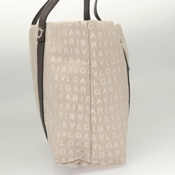 BVLGARI Logo Mania Tote Bag Canvas Beige Auth BA1523