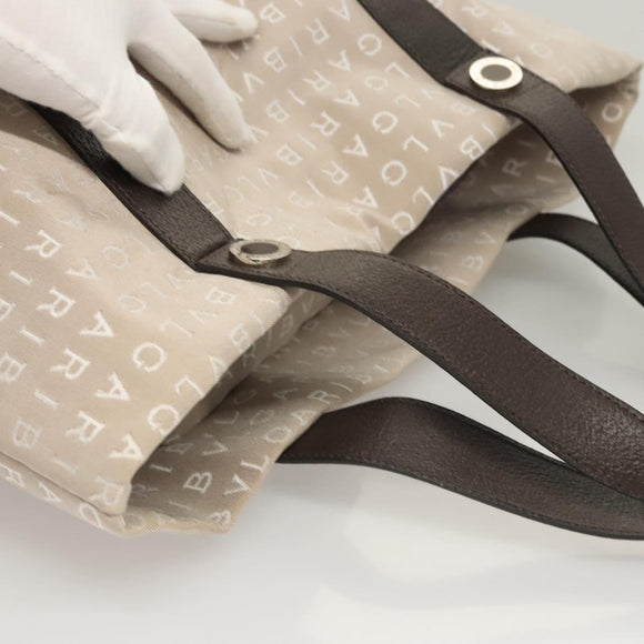 BVLGARI Logo Mania Tote Bag Canvas Beige Auth BA1523