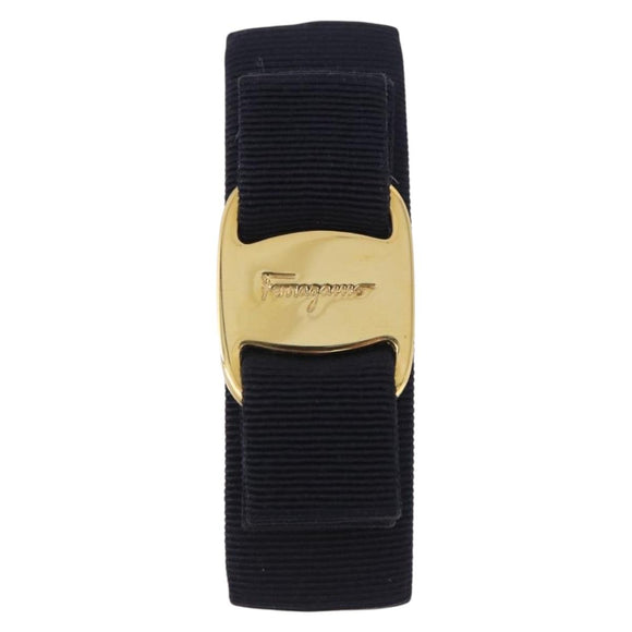 Salvatore Ferragamo Valletta Hair Clip Canvas Navy Gold Auth BA15230