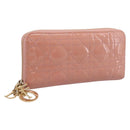 Christian Dior Lady Dior Long Wallet Patent leather Pink Auth BA15236V-1