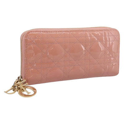 Christian Dior Lady Dior Long Wallet Patent leather Pink Auth BA15236V