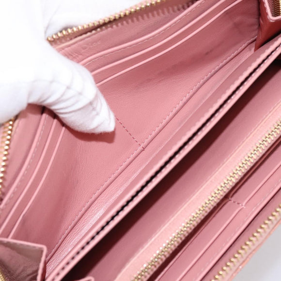 Christian Dior Lady Dior Long Wallet Patent leather Pink Auth BA15236V