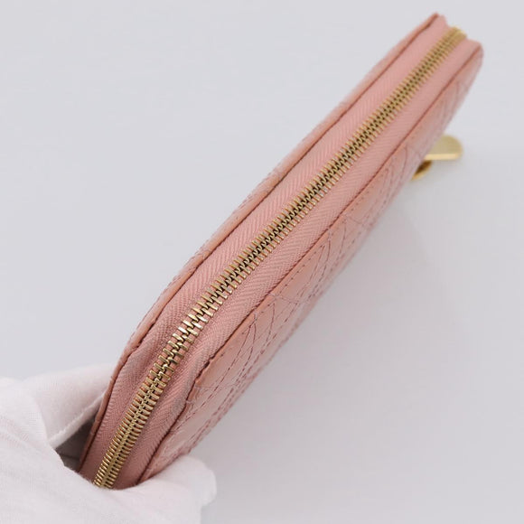 Christian Dior Lady Dior Long Wallet Patent leather Pink Auth BA15236V