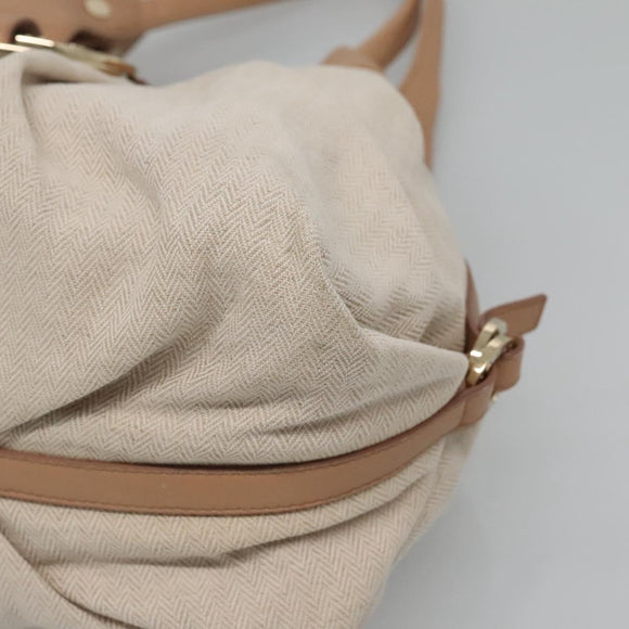 BVLGARI Chandra Hand Bag Canvas Beige Auth BA1524
