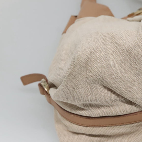 BVLGARI Chandra Hand Bag Canvas Beige Auth BA1524