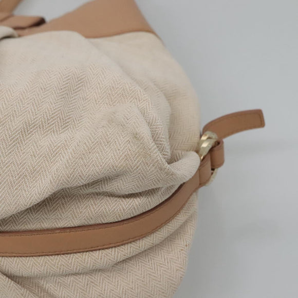 BVLGARI Chandra Hand Bag Canvas Beige Auth BA1524