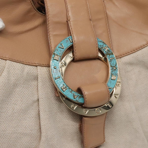 BVLGARI Chandra Hand Bag Canvas Beige Auth BA1524