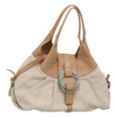 BVLGARI Chandra Hand Bag Canvas Beige Auth BA1524-1