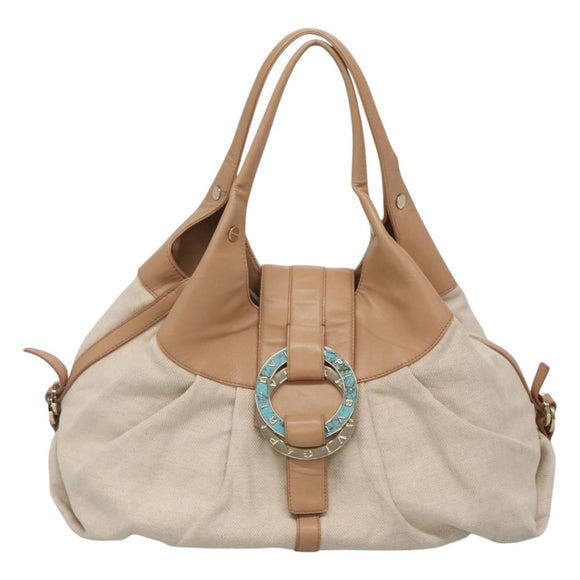 BVLGARI Chandra Hand Bag Canvas Beige Auth BA1524