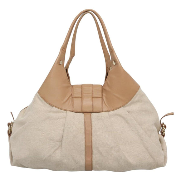 BVLGARI Chandra Hand Bag Canvas Beige Auth BA1524