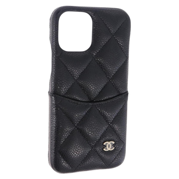 CHANEL iPhone11 iPhone Case Caviar Skin Black CC Auth BA15247V