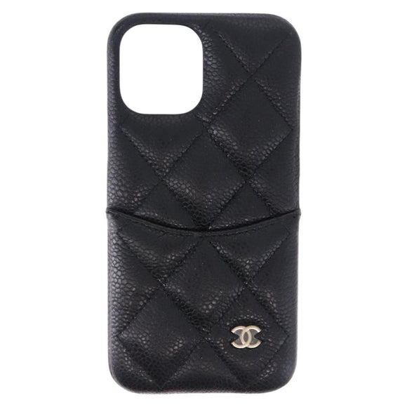 CHANEL iPhone11 iPhone Case Caviar Skin Black CC Auth BA15247V