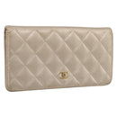 CHANEL Matelasse Long Wallet Lamb Skin Gold CC Auth BA15252-1