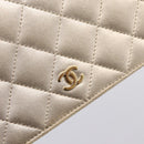 CHANEL Matelasse Long Wallet Lamb Skin Gold CC Auth BA15252-17
