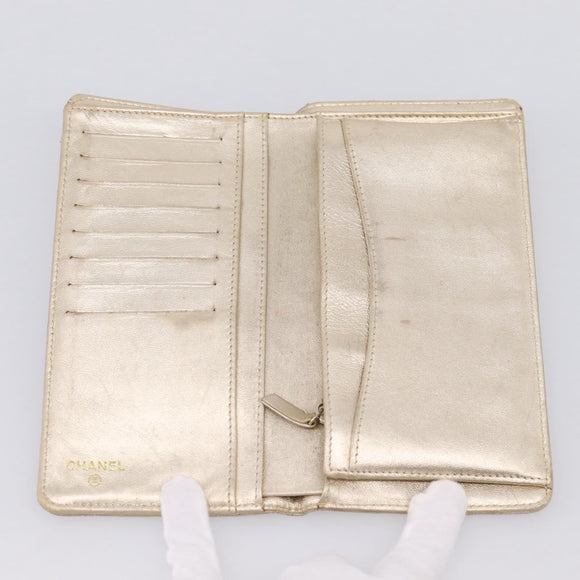 CHANEL Matelasse Long Wallet Lamb Skin Gold CC Auth BA15252