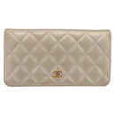 CHANEL Matelasse Long Wallet Lamb Skin Gold CC Auth BA15252-13
