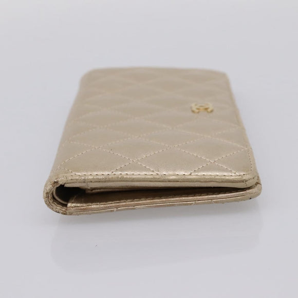 CHANEL Matelasse Long Wallet Lamb Skin Gold CC Auth BA15252