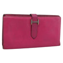 HERMES Bearn Soufflet Wallet Leather Pink Auth BA15253-1