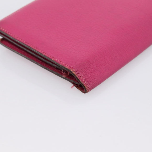 HERMES Bearn Soufflet Wallet Leather Pink Auth BA15253