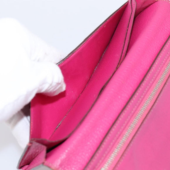 HERMES Bearn Soufflet Wallet Leather Pink Auth BA15253