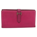 HERMES Bearn Soufflet Wallet Leather Pink Auth BA15253-13