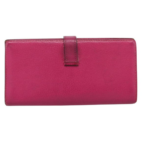 HERMES Bearn Soufflet Wallet Leather Pink Auth BA15253