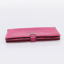 HERMES Bearn Soufflet Wallet Leather Pink Auth BA15253-5