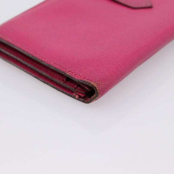 HERMES Bearn Soufflet Wallet Leather Pink Auth BA15253