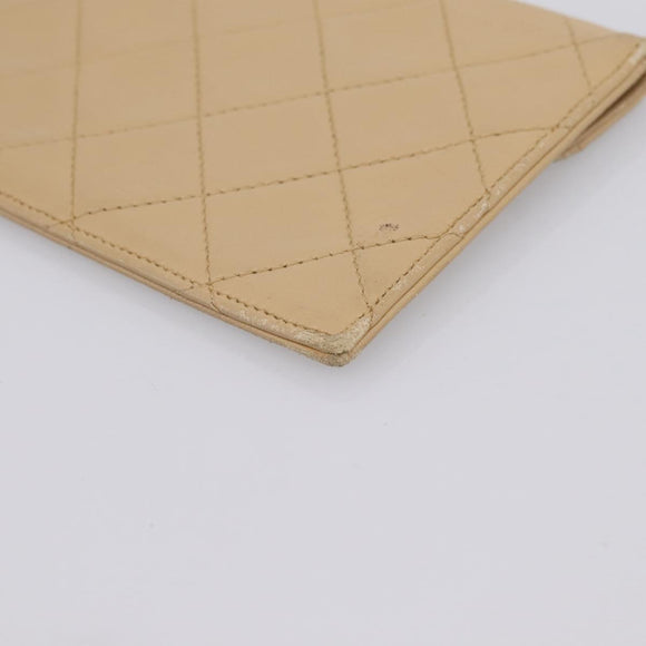 CHANEL Matelasse Long Wallet Lamb Skin Beige Gold CC Auth BA15254