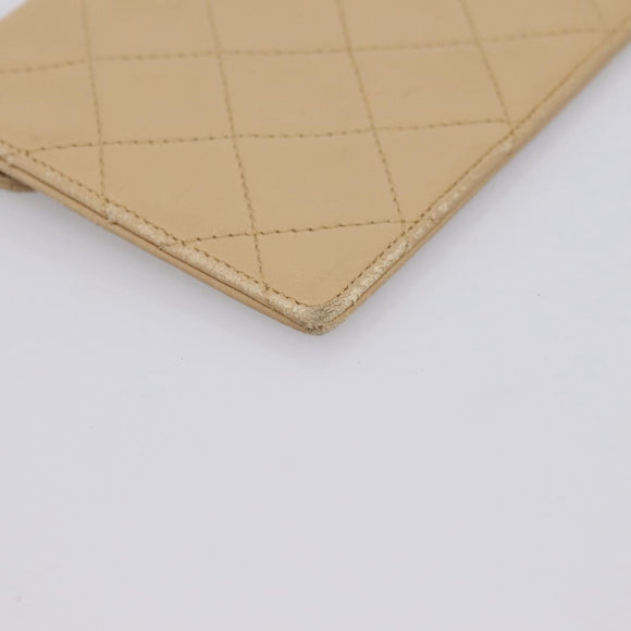 CHANEL Matelasse Long Wallet Lamb Skin Beige Gold CC Auth BA15254