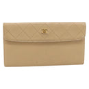 CHANEL Matelasse Long Wallet Lamb Skin Beige Gold CC Auth BA15254-2