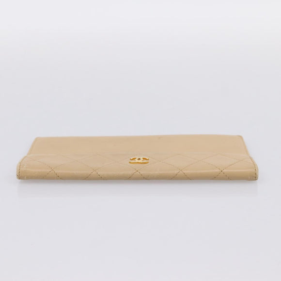 CHANEL Matelasse Long Wallet Lamb Skin Beige Gold CC Auth BA15254