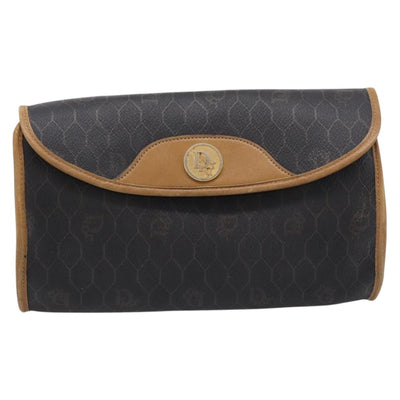 Christian Dior Honeycomb Canvas Shoulder Bag PVC Black Gold Auth BA15258 - 0