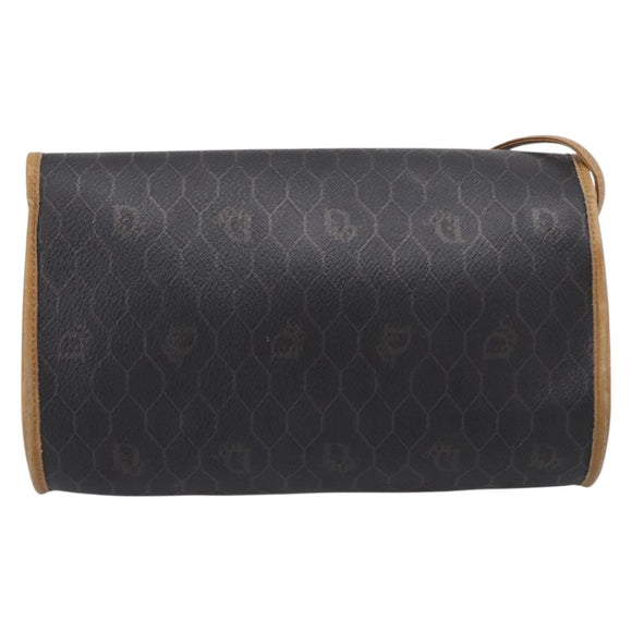 Christian Dior Honeycomb Canvas Shoulder Bag PVC Black Gold Auth BA15258