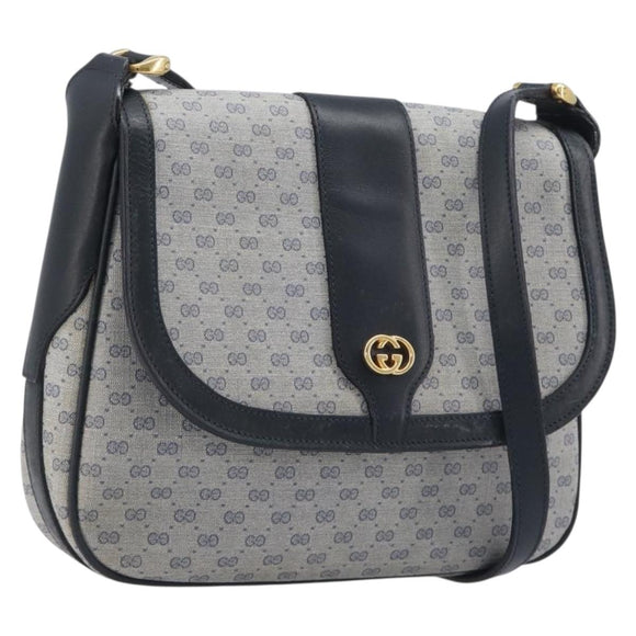 GUCCI Micro GG Supreme Shoulder Bag PVC Navy Gold 001 101 4425 Auth BA15271