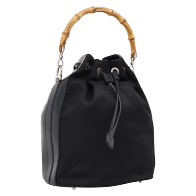 GUCCI Bamboo Hand Bag Nylon Black Silver 001 3754 1657 Auth BA15272
