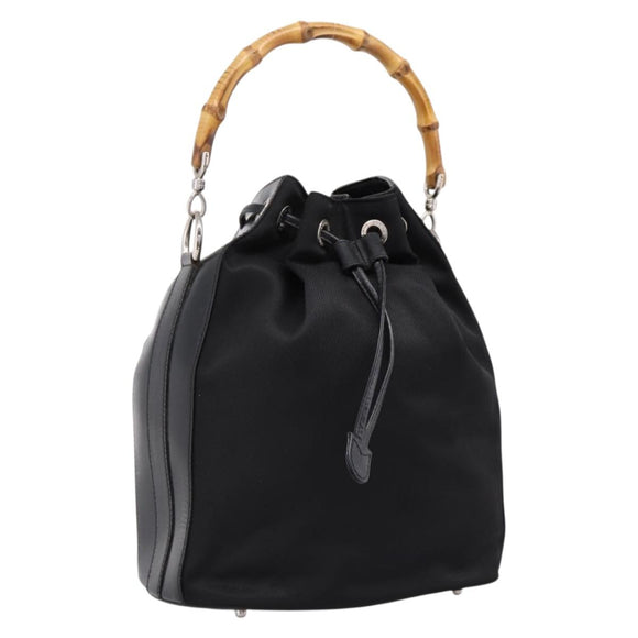 GUCCI Bamboo Hand Bag Nylon Black Silver 001 3754 1657 Auth BA15272