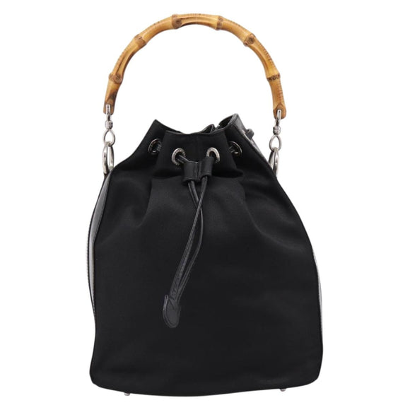 GUCCI Bamboo Hand Bag Nylon Black Silver 001 3754 1657 Auth BA15272