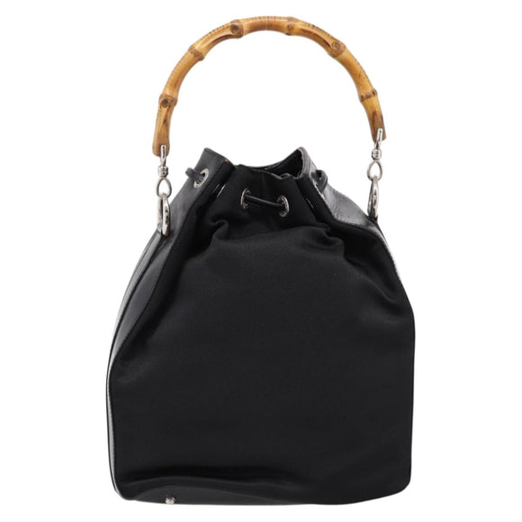 GUCCI Bamboo Hand Bag Nylon Black Silver 001 3754 1657 Auth BA15272