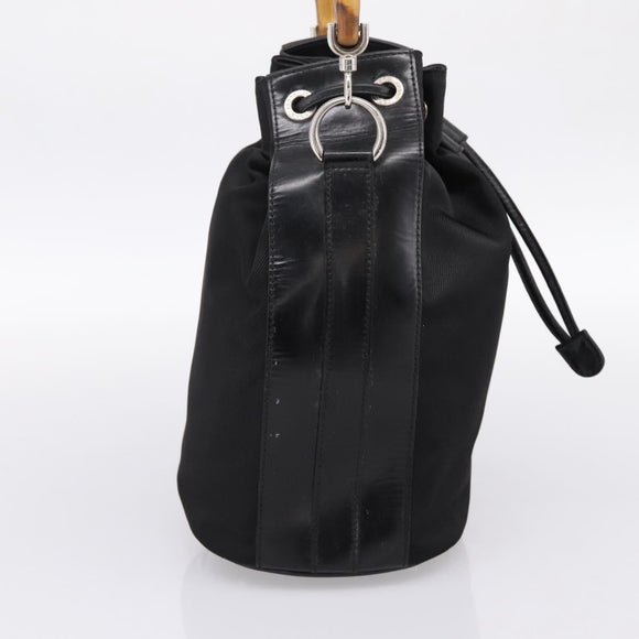 GUCCI Bamboo Hand Bag Nylon Black Silver 001 3754 1657 Auth BA15272