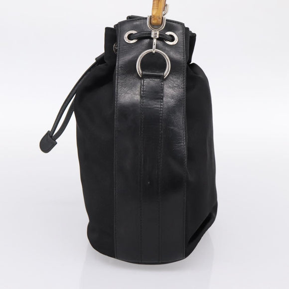 GUCCI Bamboo Hand Bag Nylon Black Silver 001 3754 1657 Auth BA15272