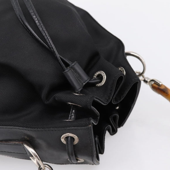 GUCCI Bamboo Hand Bag Nylon Black Silver 001 3754 1657 Auth BA15272