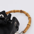 GUCCI Bamboo Hand Bag Nylon Black Silver 001 3754 1657 Auth BA15272-8