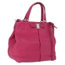 Salvatore Ferragamo Vara Ribbon Hand Bag Leather 2way Pink Silver Auth BA15273-1